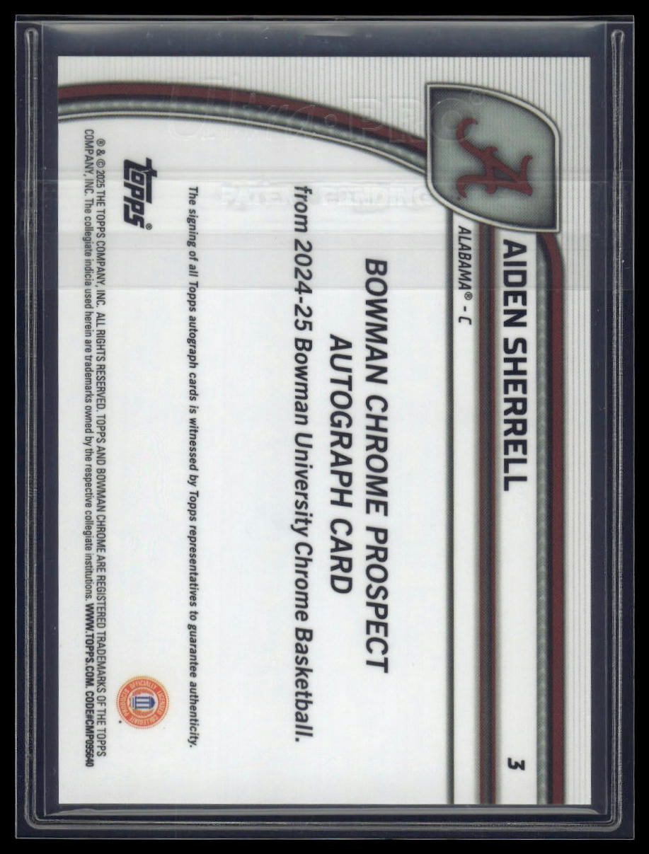 2024-25 Bowman University Chrome #3 Aiden Sherrell Green Reptilian #/75