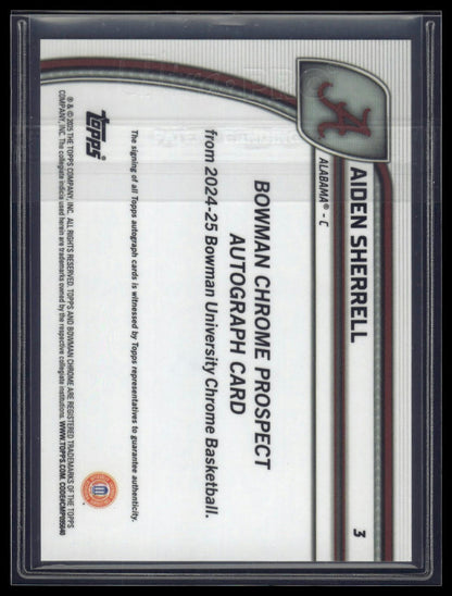 2024-25 Bowman University Chrome #3 Aiden Sherrell Green Reptilian #/75