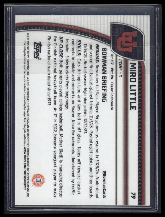 2024-25 Bowman University Chrome #79 Miro Little Green Reptilian Refractor #/75