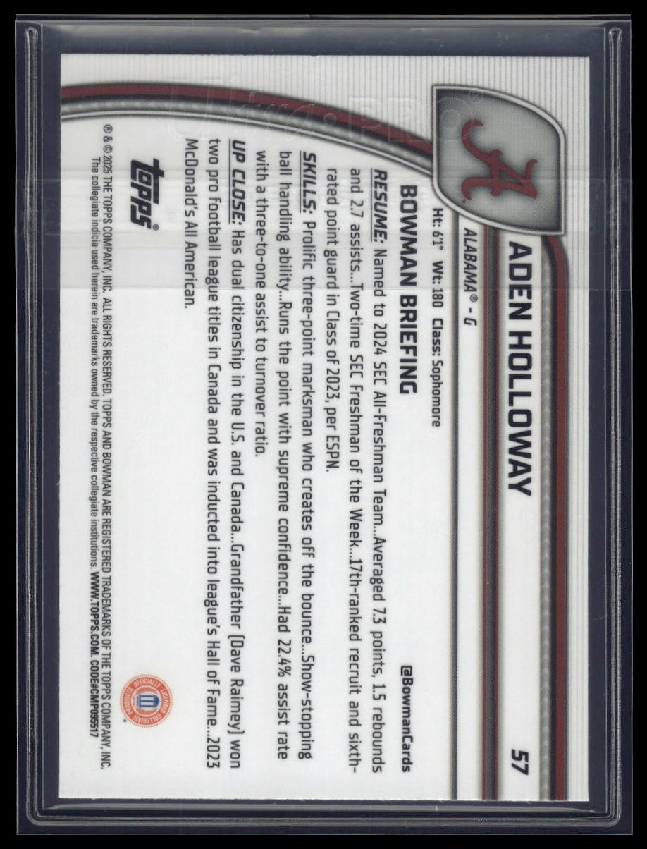2024-25 Bowman University Chrome #57 Aden Holloway Blue Reptilian /150