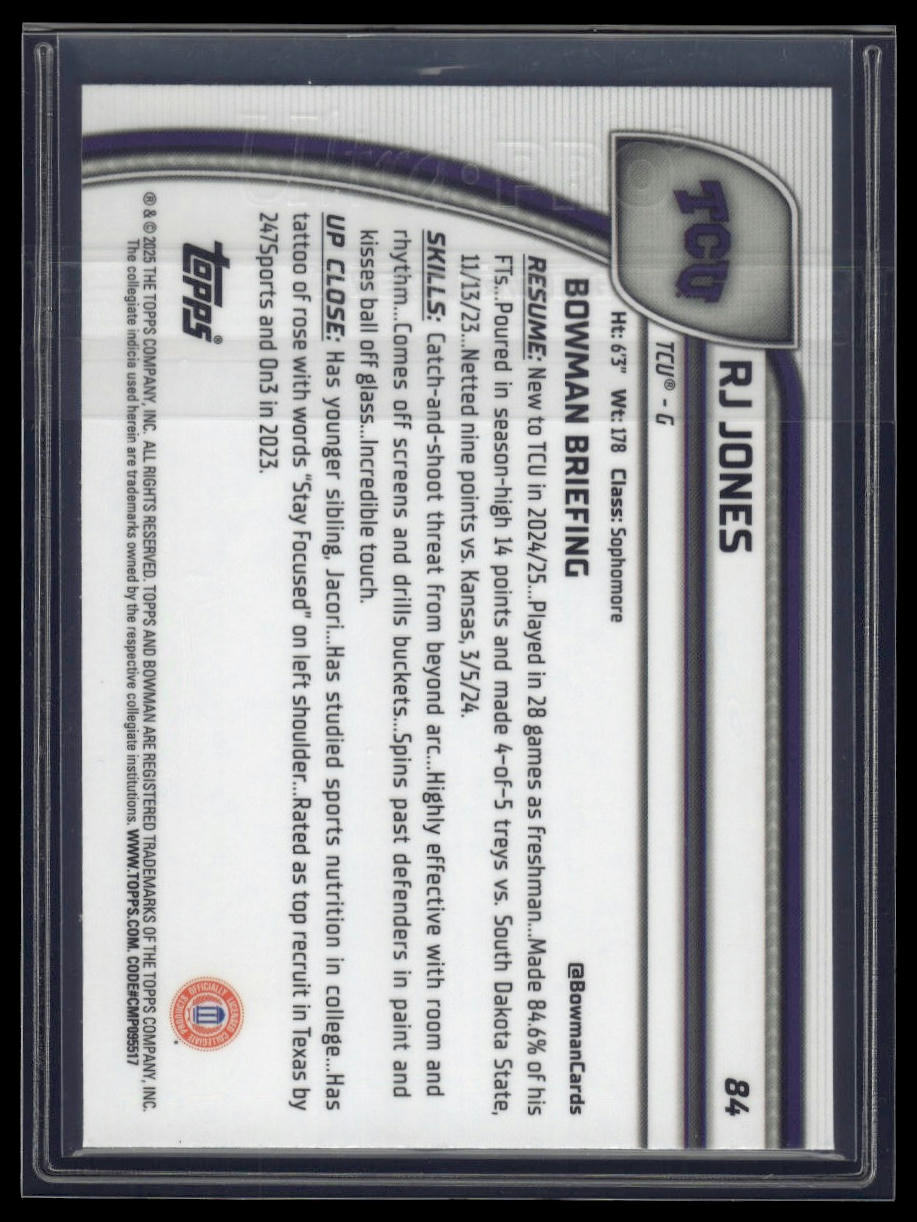 2024-25 Bowman University Chrome #84 RJ Jones Green Refractor #/99