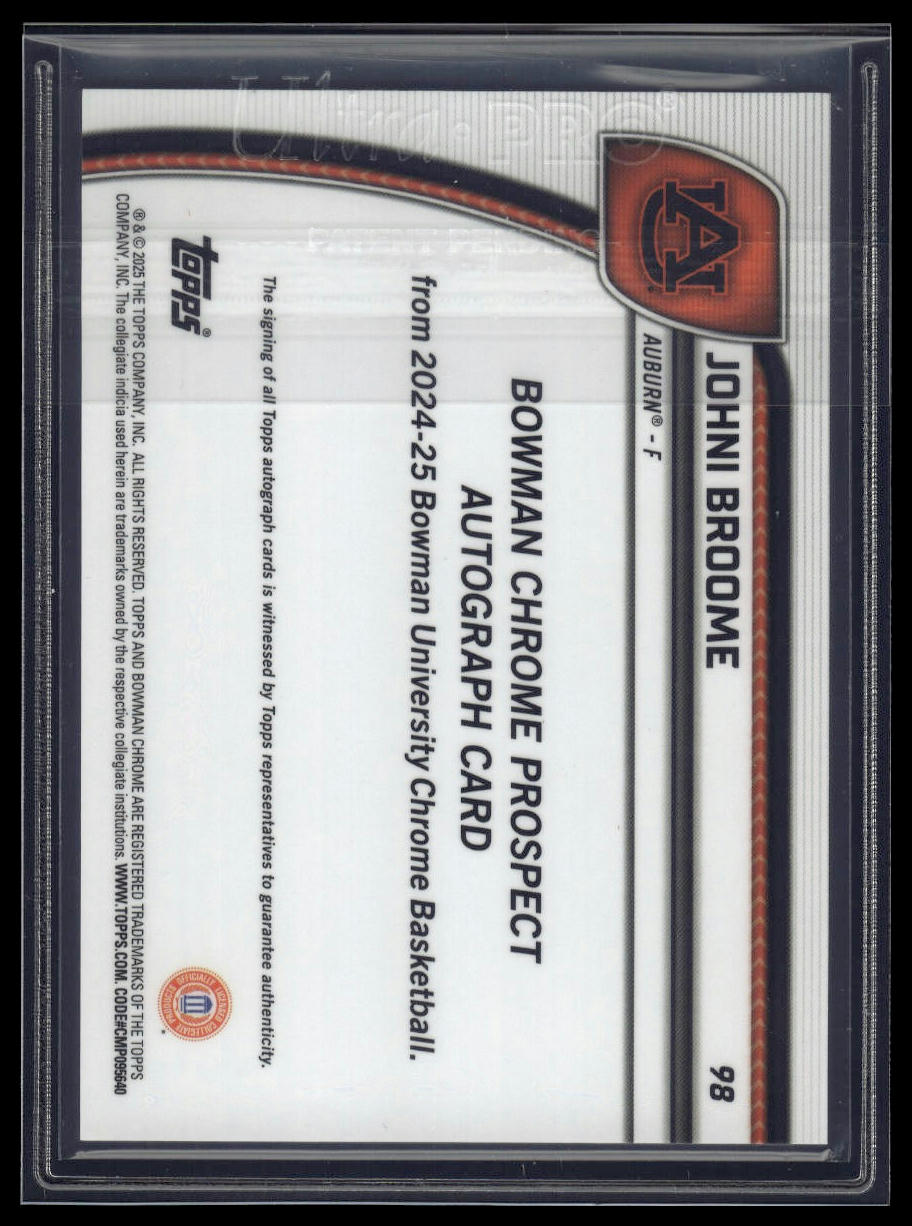 2024-25 Bowman University Chrome #98 Johni Broome Autographs Stealth Refractor