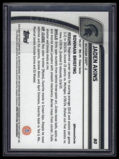 2024-25 Bowman University Chrome #80 Jaden Akins Black and Gold Stealth /24