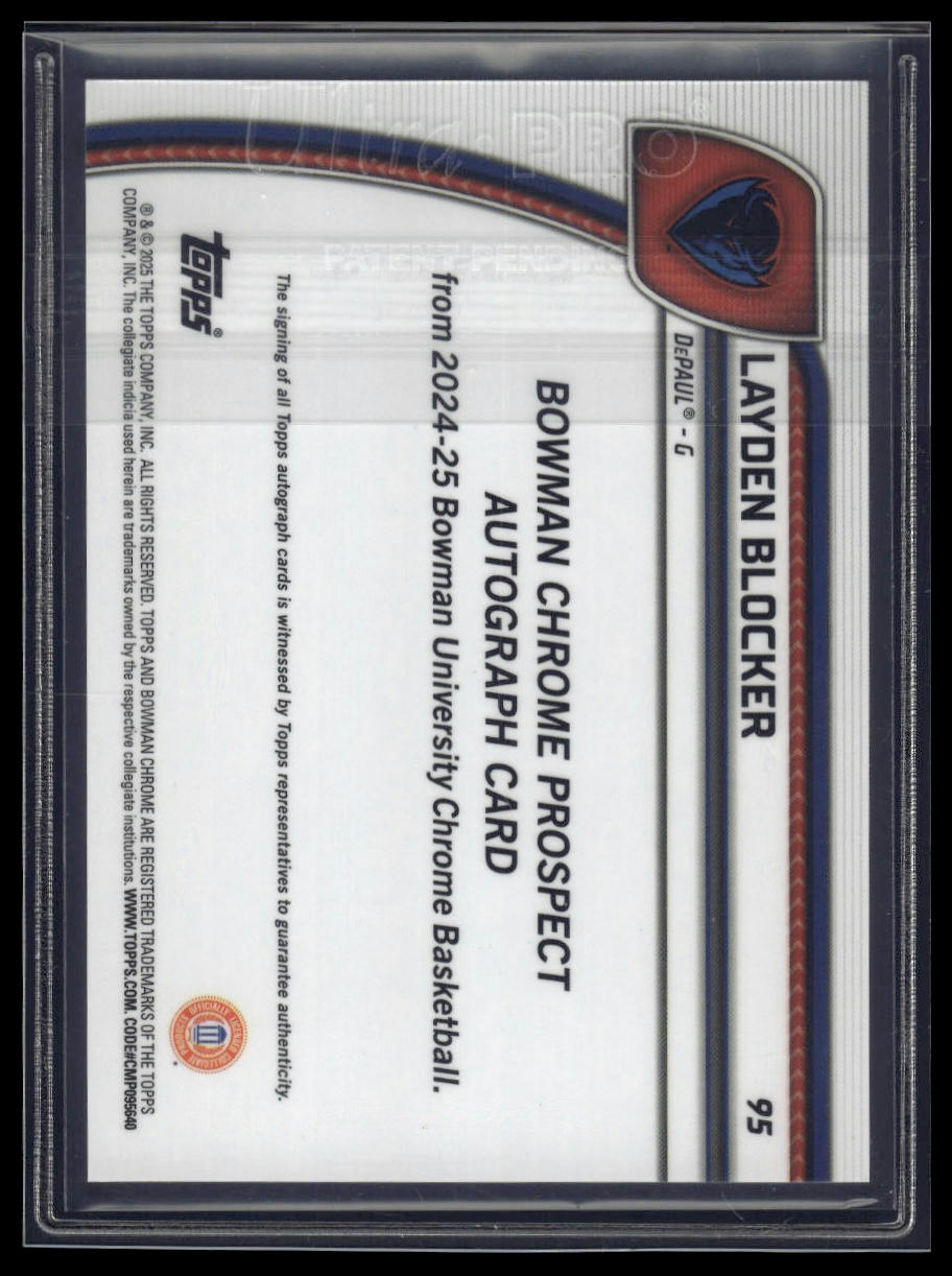 2024-25 Bowman University Chrome Layden Blocker Auto Black and Blue Stealth /100