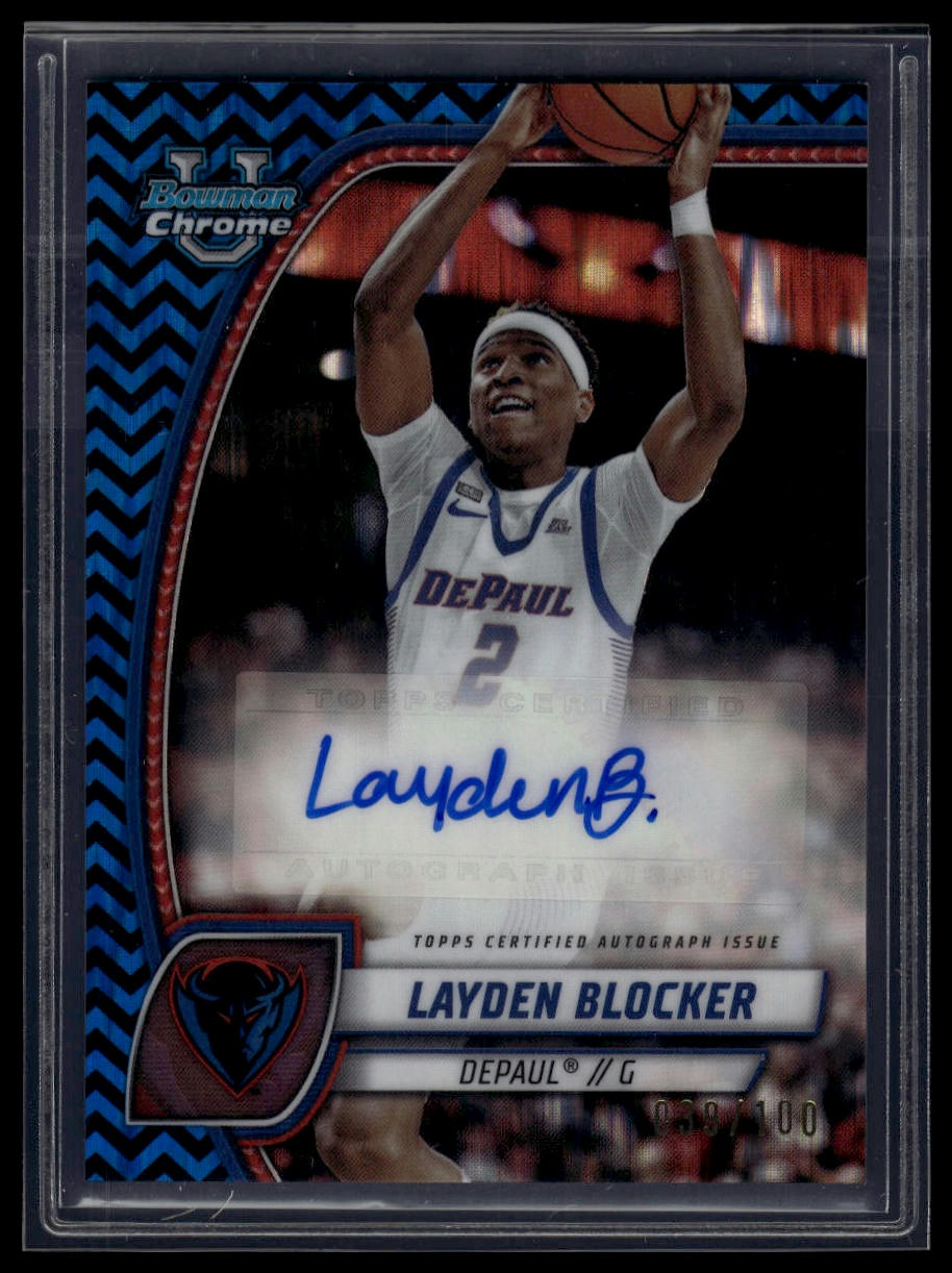 2024-25 Bowman University Chrome Layden Blocker Auto Black and Blue Stealth /100