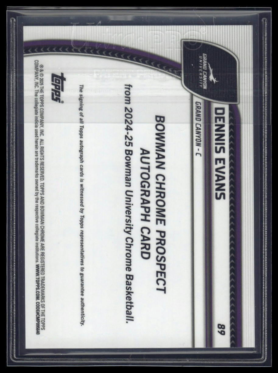 2024-25 Bowman University Chrome #89 Dennis Evans Prospects Autographs