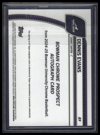 2024-25 Bowman University Chrome #89 Dennis Evans Prospects Autographs
