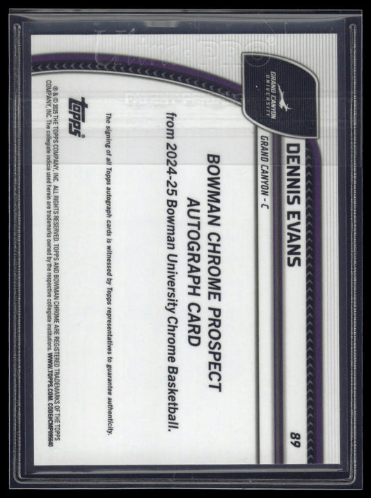 2024-25 Bowman University Chrome #89 Dennis Evans Prospects Autographs