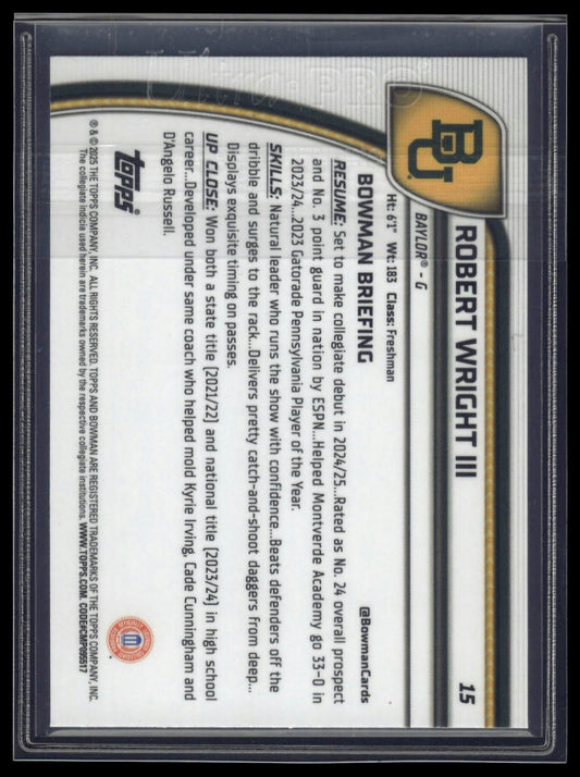 2024-25 Bowman University Chrome #15 Robert Wright III Blue Reptilian /150