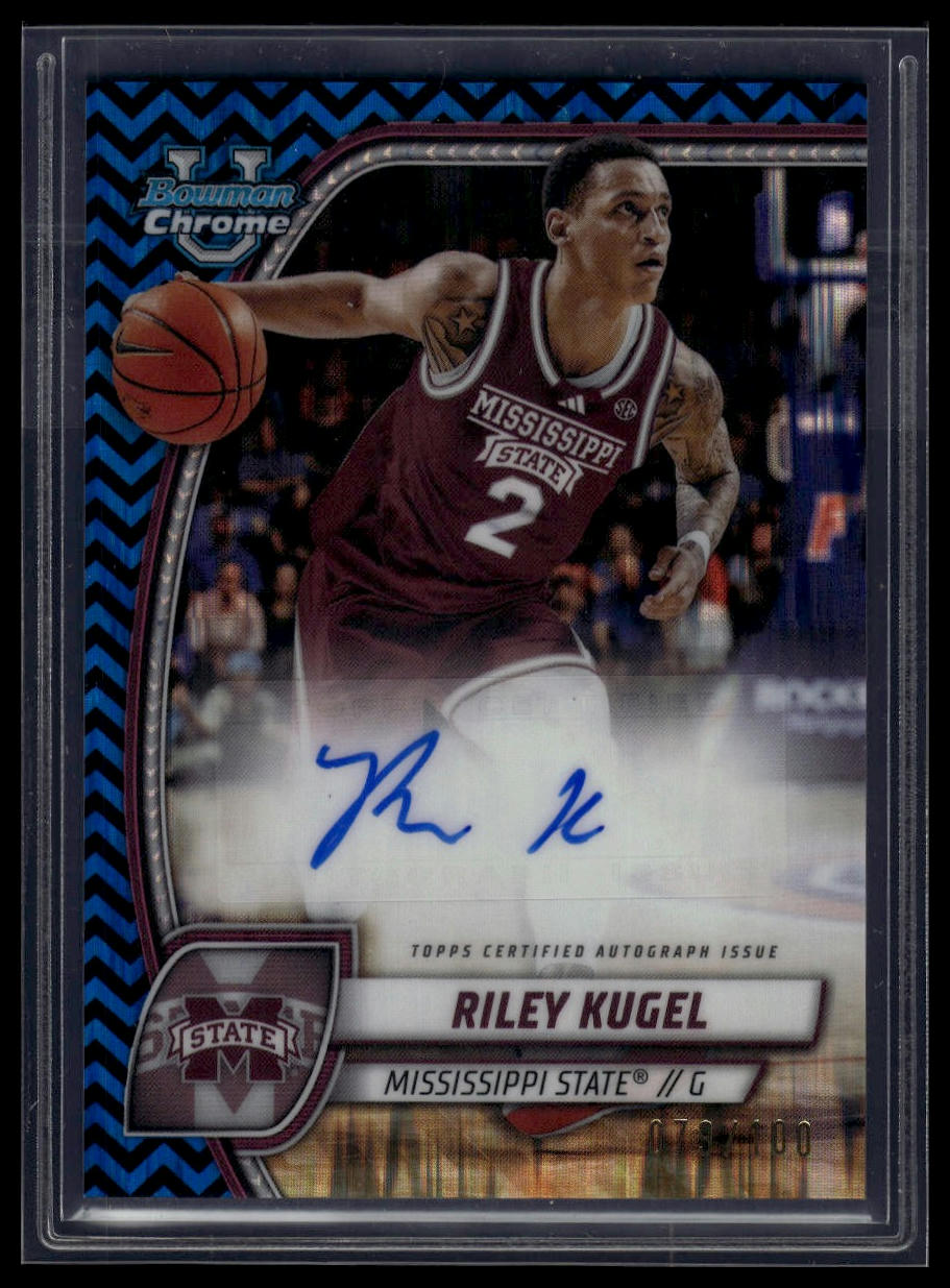 2024-25 Bowman University Chrome Riley Kugel Auto Black and Blue Stealth /100