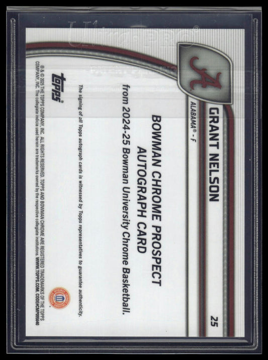 2024-25 Bowman University Chrome #25 Grant Nelson Auto Orange Shimmer /65