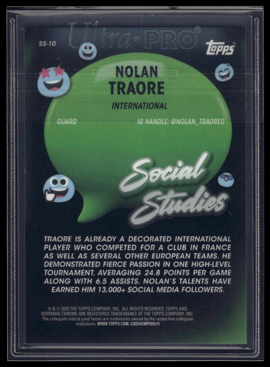 2024-25 Bowman University Chrome #SS-10 Nolan Traore Social Studies Gold/50