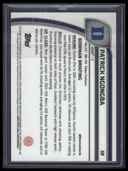 2024-25 Bowman University Chrome #58 Patrick Ngongba Blue Refractor #/199
