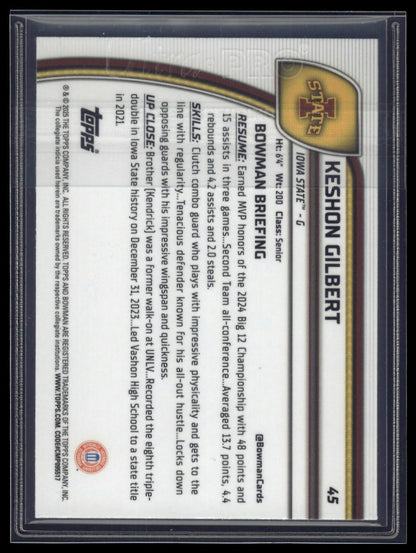 2024-25 Bowman University Chrome #45 Keshon Gilbert Blue Reptilian /150