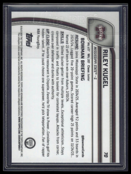 2024-25 Bowman University Chrome #70 Riley Kugel Green Reptilian Refractor #/75