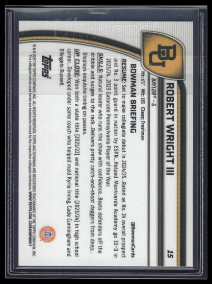 2024-25 Bowman University Chrome #15 Robert Wright III Purple /399
