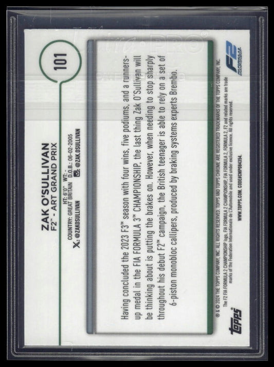 2024 Topps Chrome Formula 1 #101 Zak O'Sullivan Pink RayWave Refractors #/225