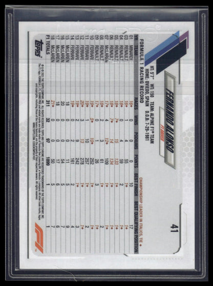 2021 Topps Chrome Formula 1 #41 Fernando Alonso Black & White RayWave Refractor