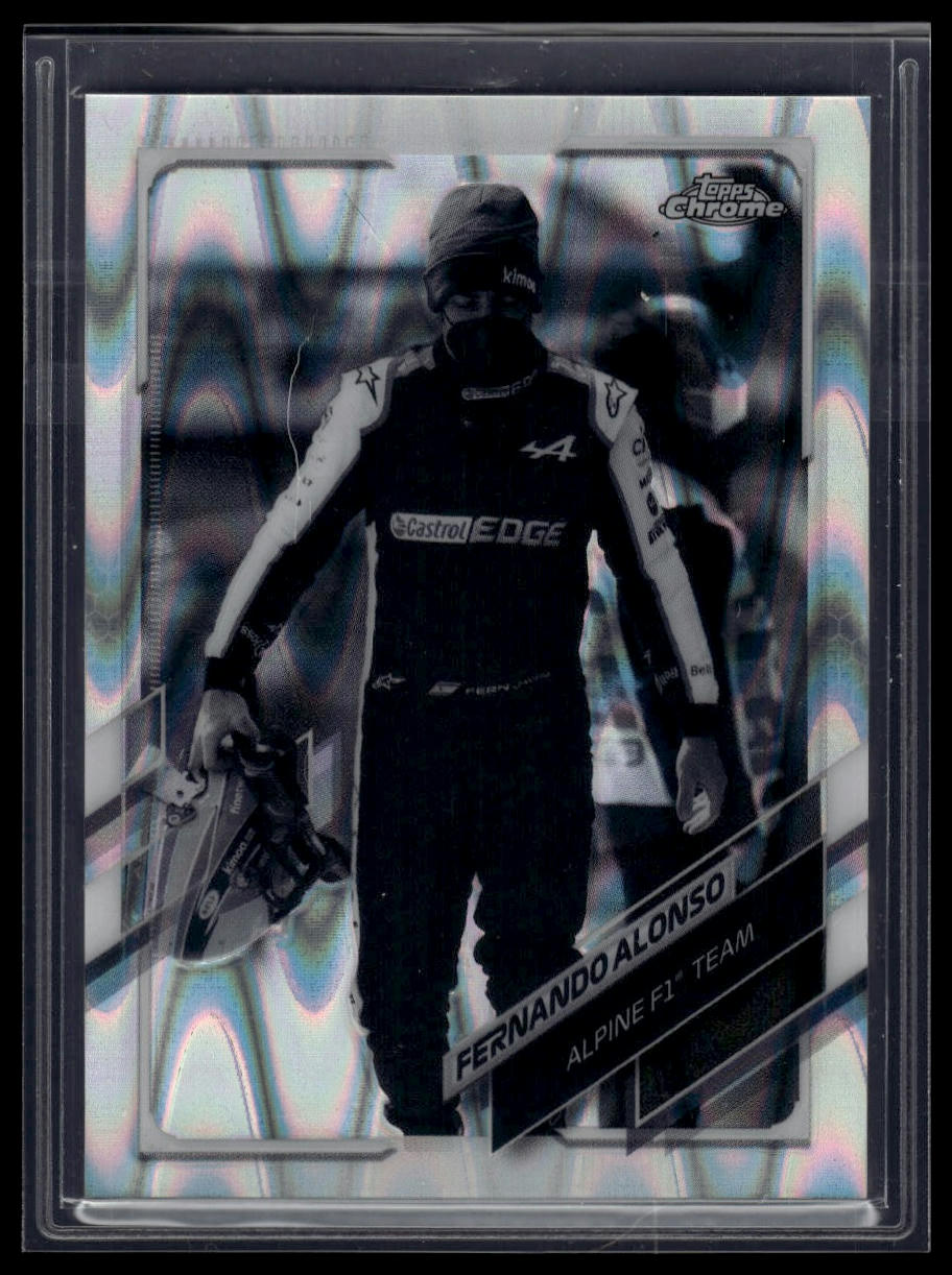 2021 Topps Chrome Formula 1 #41 Fernando Alonso Black & White RayWave Refractor