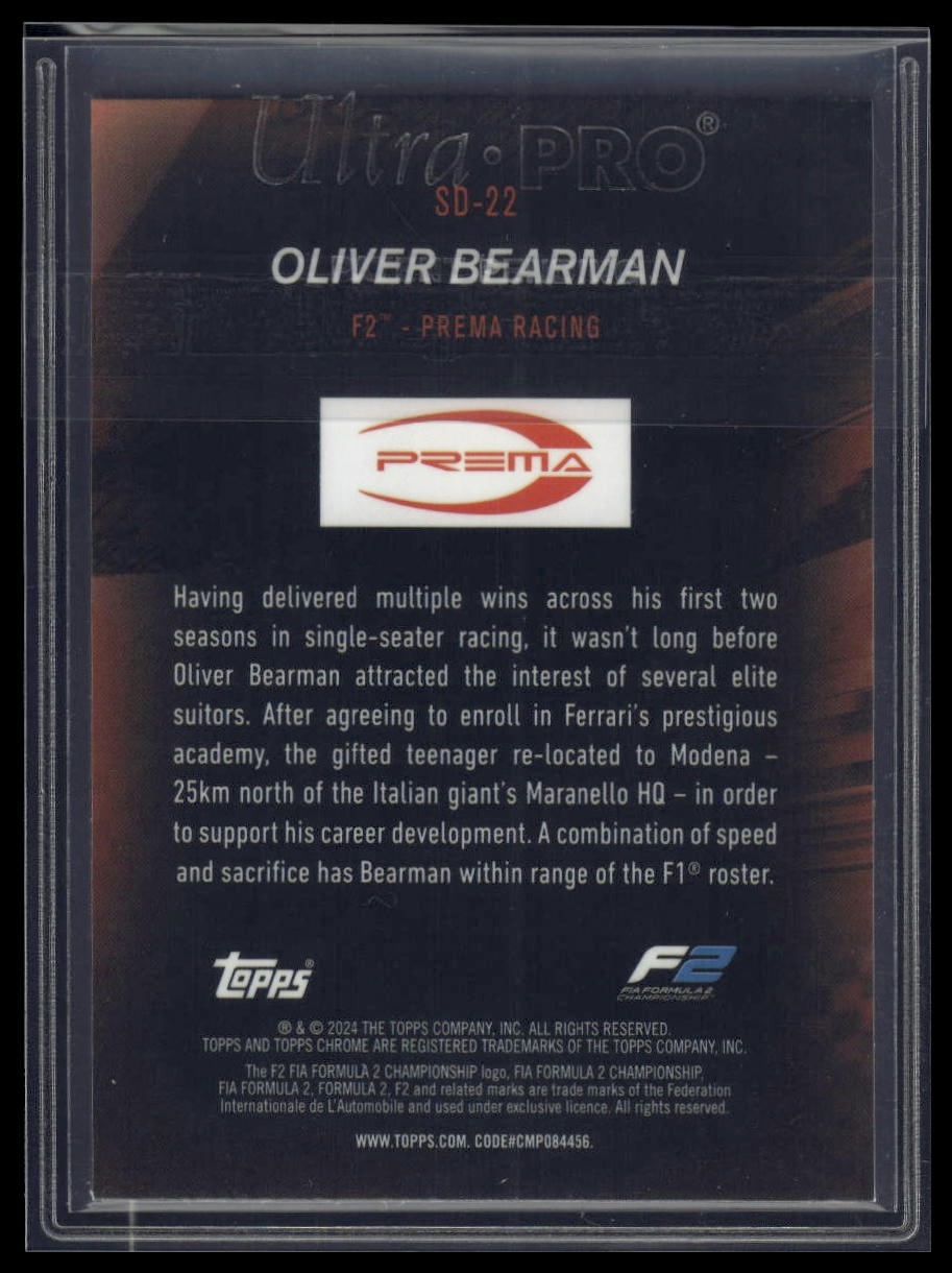 2024 Topps Chrome Formula 1 #SD-22 Oliver Bearman Speed Demons