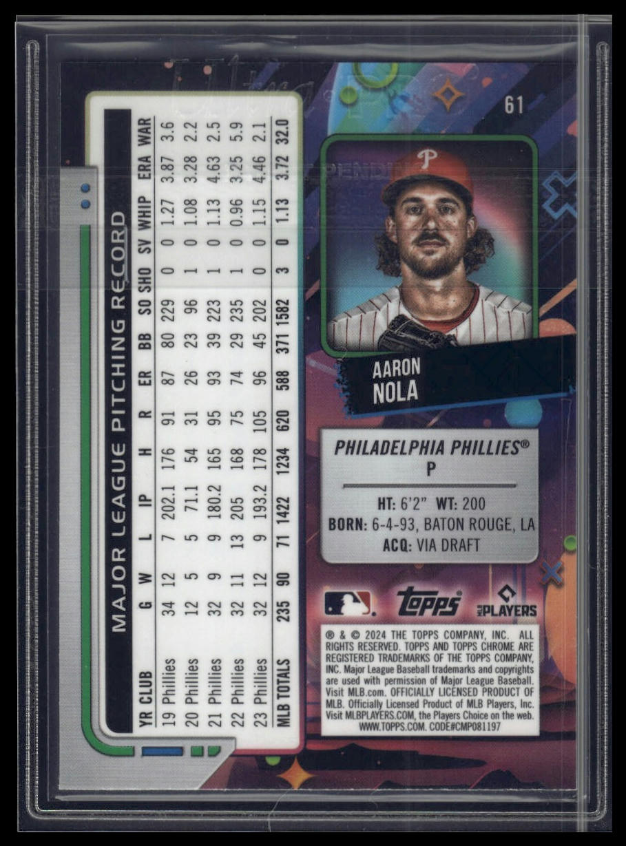 2024 Topps Chrome Cosmic #61 Aaron Nola Green Space Dust Refractors #/75