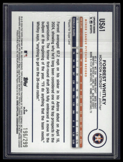 2024 Topps Update #US61 Forrest Whitley Orange Crackle Foilboard #/299