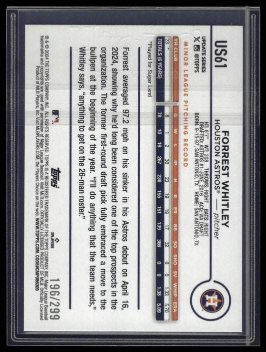 2024 Topps Update #US61 Forrest Whitley Orange Crackle Foilboard #/299