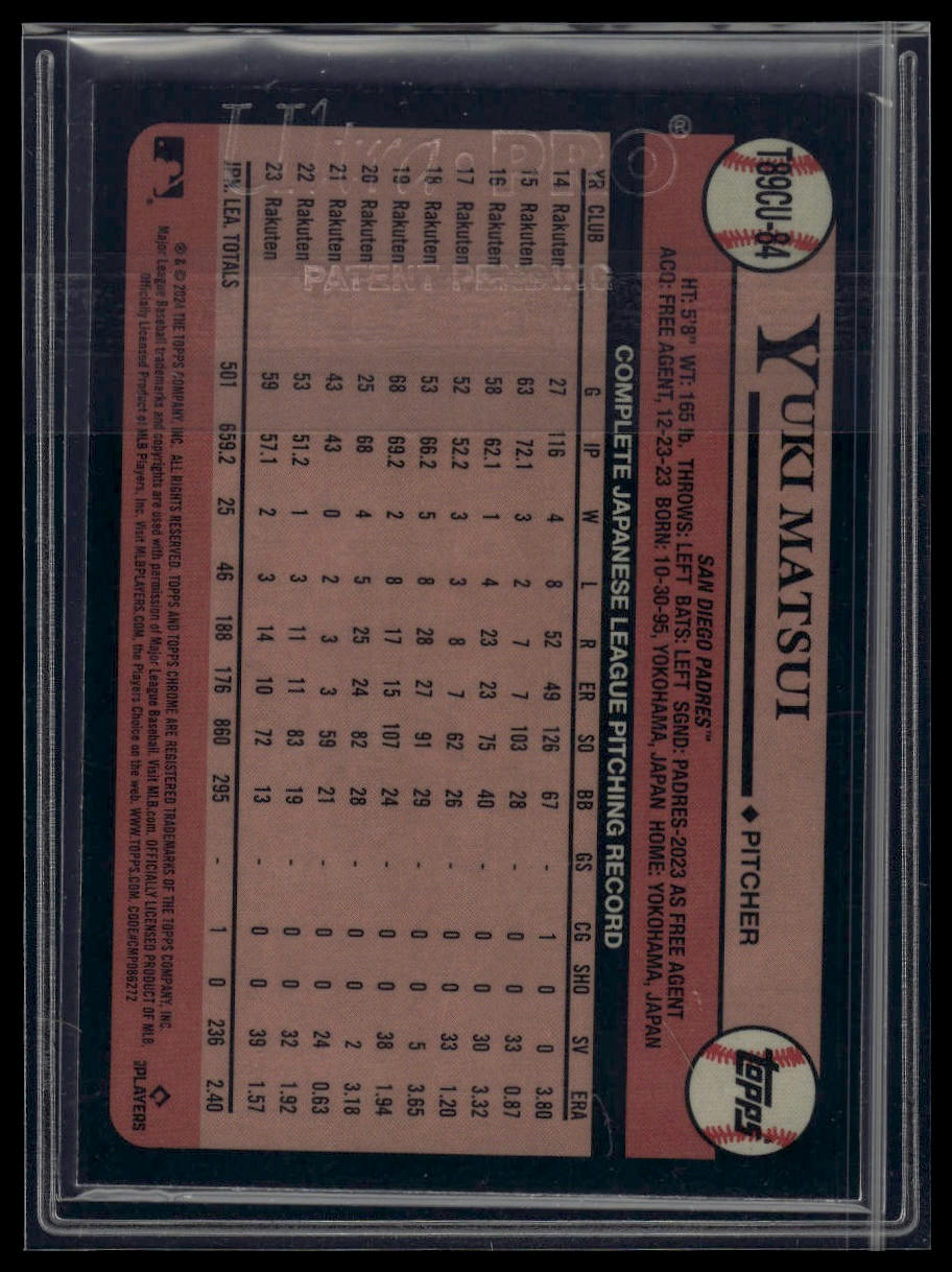 2024 Topps Update Yuki Matsui 1989 Topps Baseball 35th Anniversary Chrome
