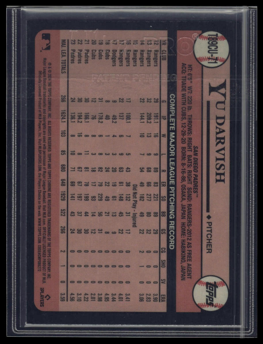 2024 Topps Update Yu Darvish 1989 Topps 35th Anniversary Chrome