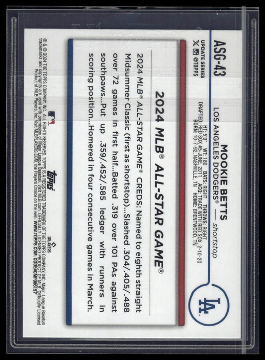 2024 Topps Update #ASG-43 Mookie Betts 2024 All-Star Game Blue