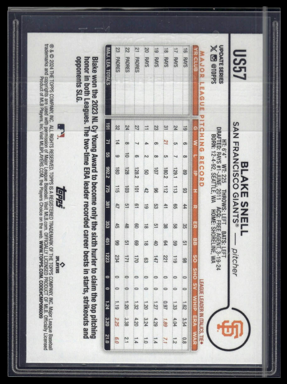 2024 Topps Update #US57 Blake Snell Yellow