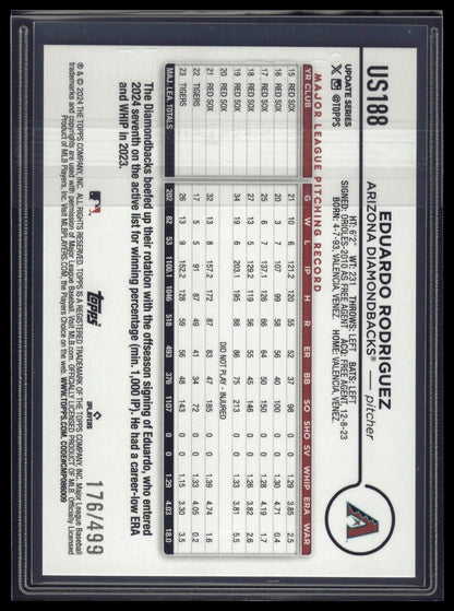 2024 Topps Update #US188 Eduardo Rodriguez Green Crackle Foilboard #/499