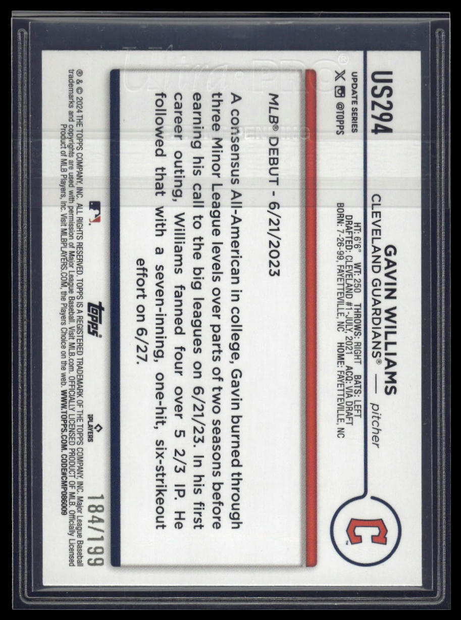 2024 Topps Update #US294 Gavin Williams Red Crackle Foilboard #/199
