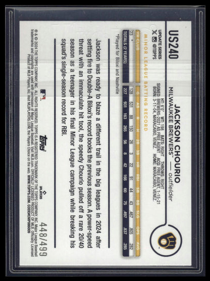 2024 Topps Update #US240 Jackson Chourio Green Crackle Foilboard #/499