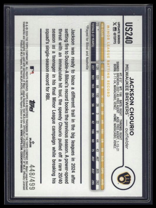 2024 Topps Update #US240 Jackson Chourio Green Crackle Foilboard #/499