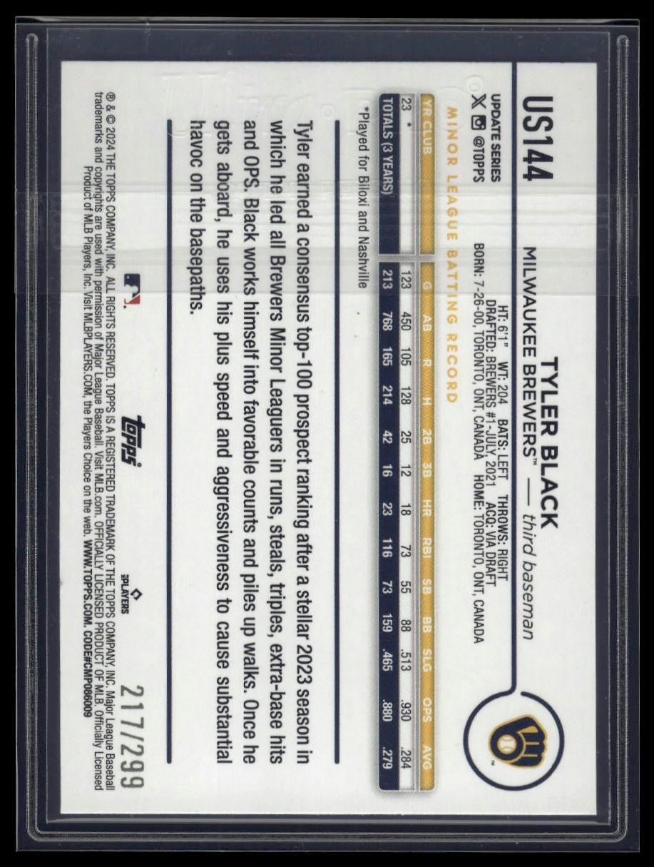 2024 Topps Update #US144 Tyler Black Orange Crackle Foilboard #/299