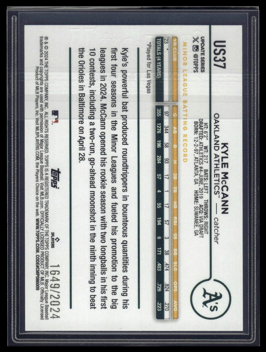 2024 Topps Update #US37 Kyle McCann Gold #/2024