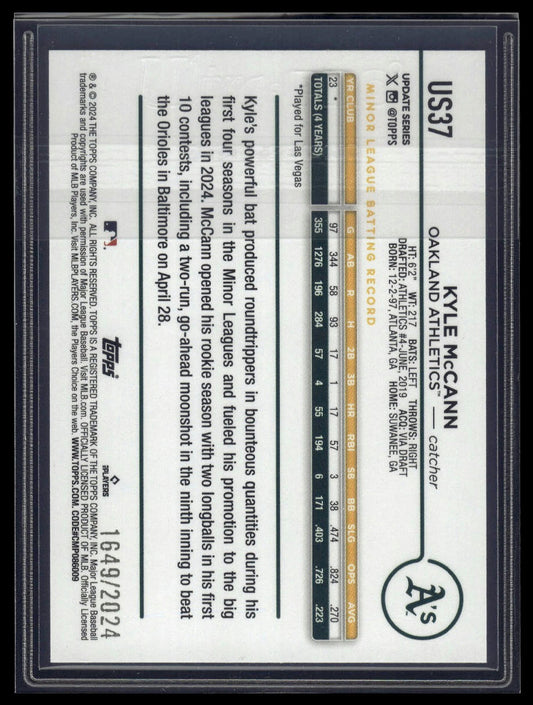 2024 Topps Update #US37 Kyle McCann Gold #/2024