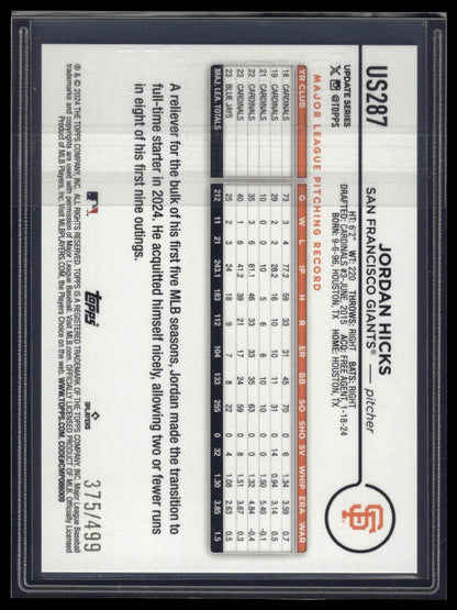 2024 Topps Update #US287 Jordan Hicks Green Crackle Foilboard #/499