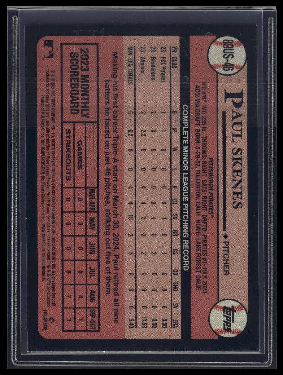 2024 Topps Update #89US-46 Paul Skenes 1989 Topps Baseball 35th Anniversary
