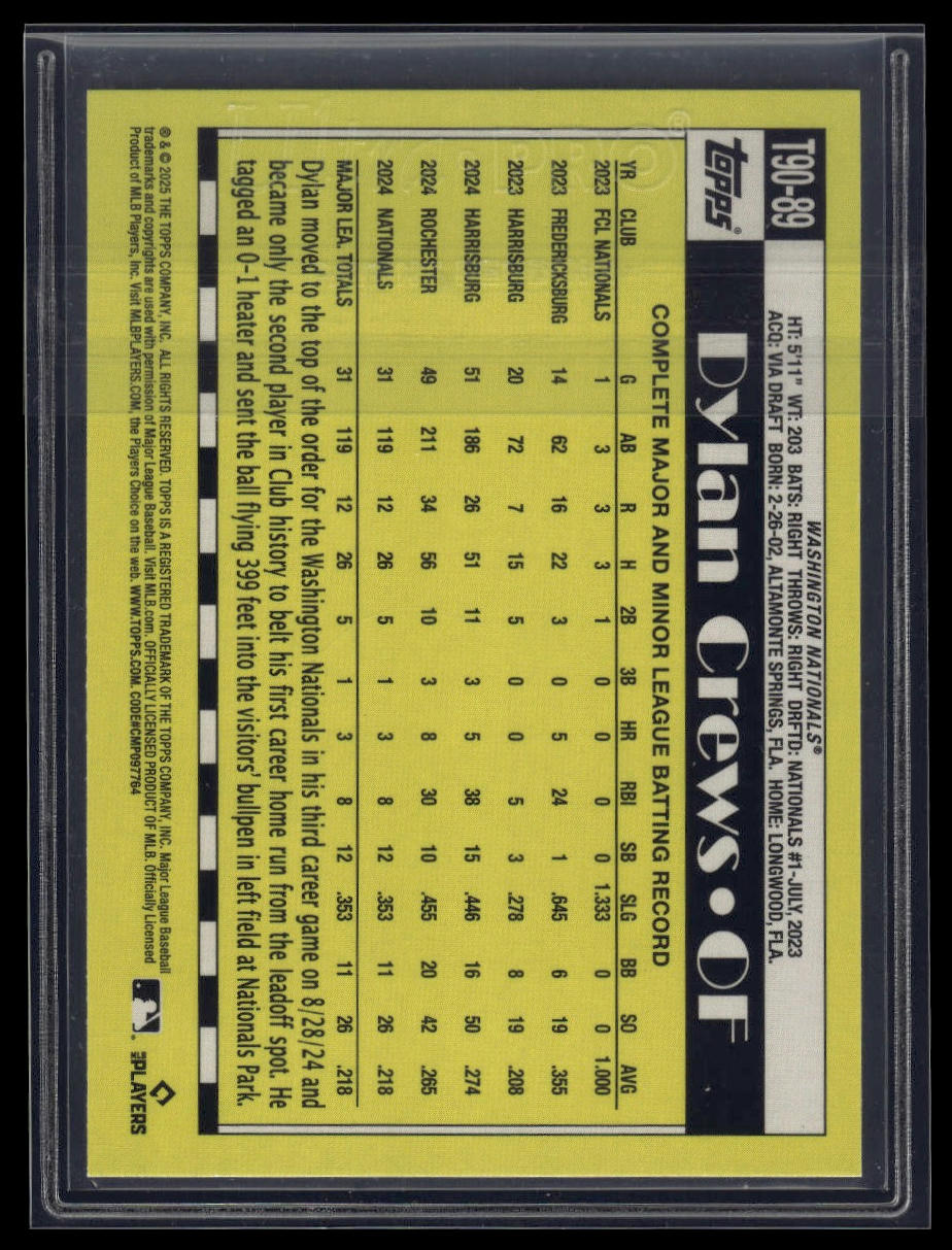 2025 Topps #T90-89 Dylan Crews 1990 Topps Baseball 35th Anniversary (Series One)