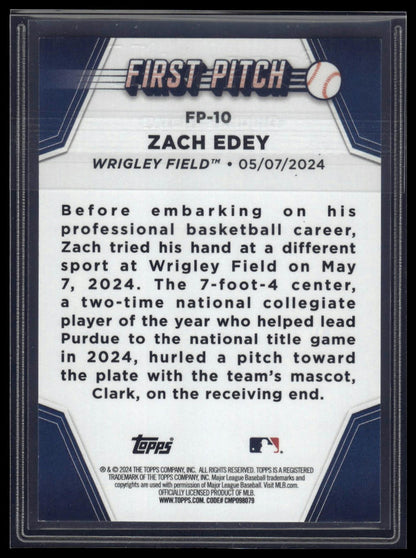 2024 Topps Update #FP-10 Zach Edey First Pitch Black #/299