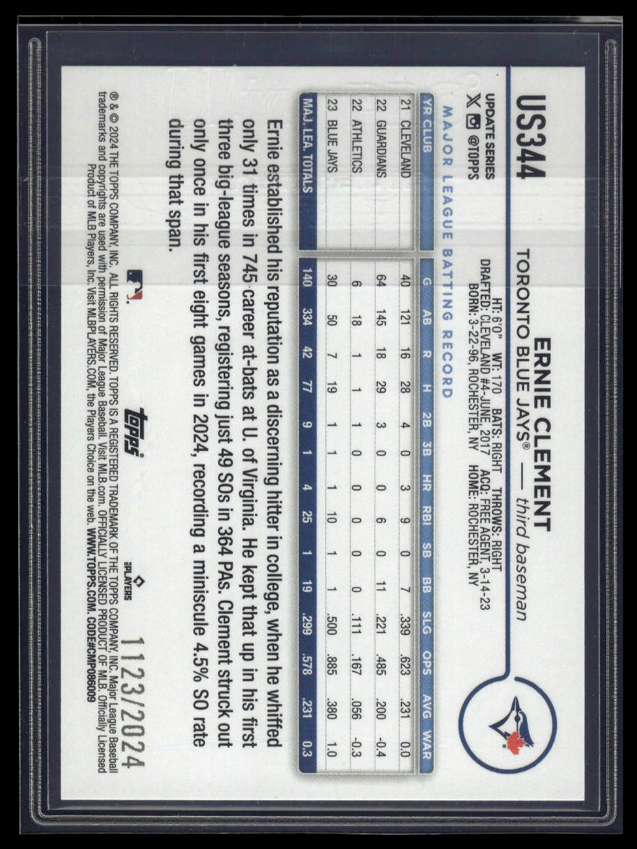 2024 Topps Update #US344 Ernie Clement Gold #/2024