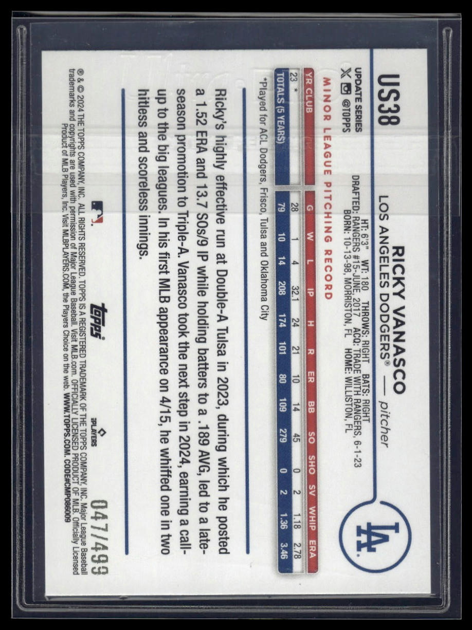2024 Topps Update #US38 Ricky Vanasco Green Crackle Foilboard #/499