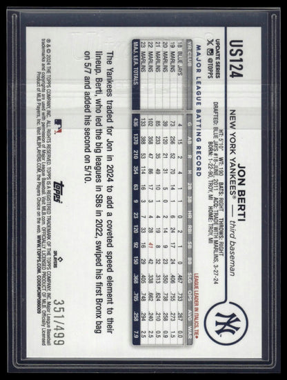 2024 Topps Update #US124 Jon Berti Green Crackle Foilboard #/499